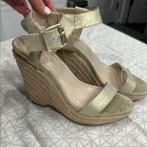 Calvin Klein Gold Wedge Sandals with Espadrille Heel